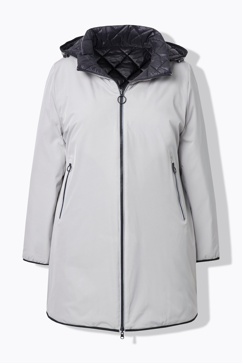 Stora storlekar HYPRAR vändbar quiltad jacka med reflekterande detaljer och tvåvägsdragkedja, Dam, grå, storlek: 46/48, Syntetfibrer/Polyester/Elastan, Ulla Popken