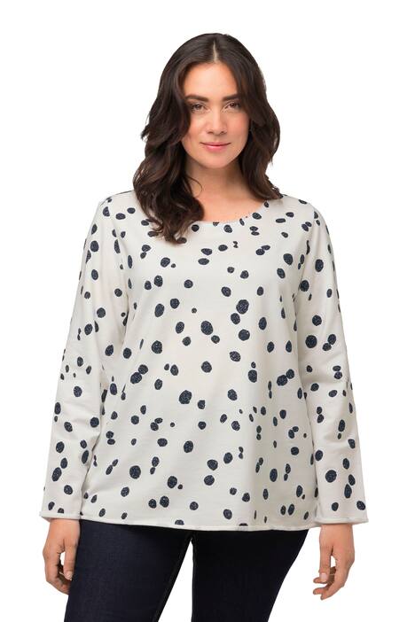 Mikina, puntíky, otevřené okraje, kulatý výstřih, dlouhé rukávy