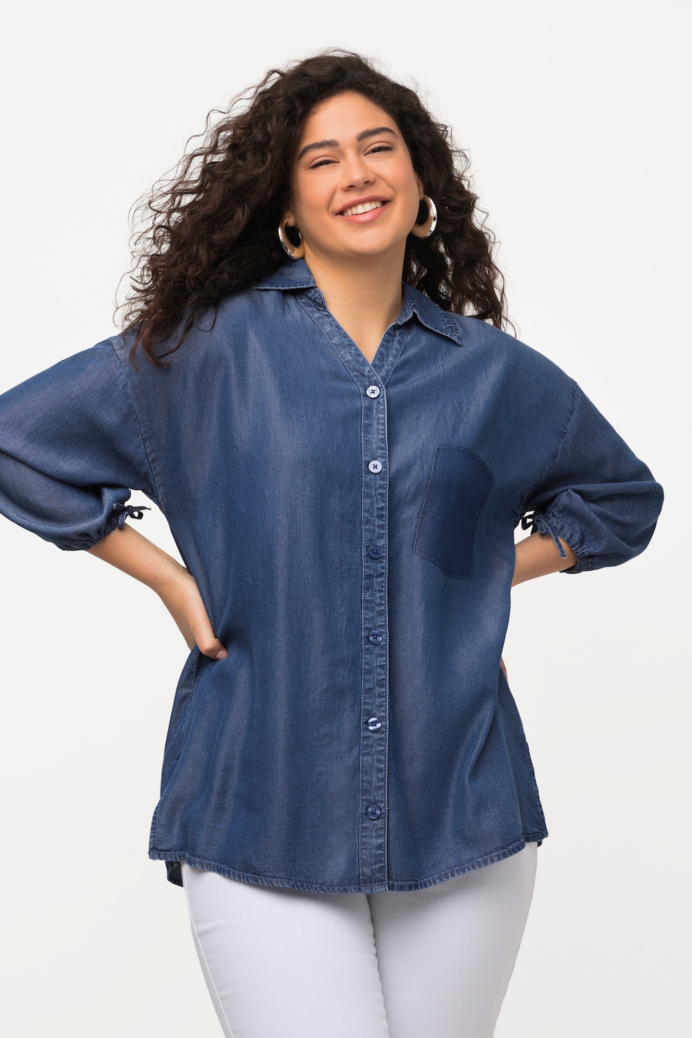 Grote Maten Lyocell overhemdblouse, Dames, blauw, Maat: 46/48, Synthetische vezels, Ulla Popken