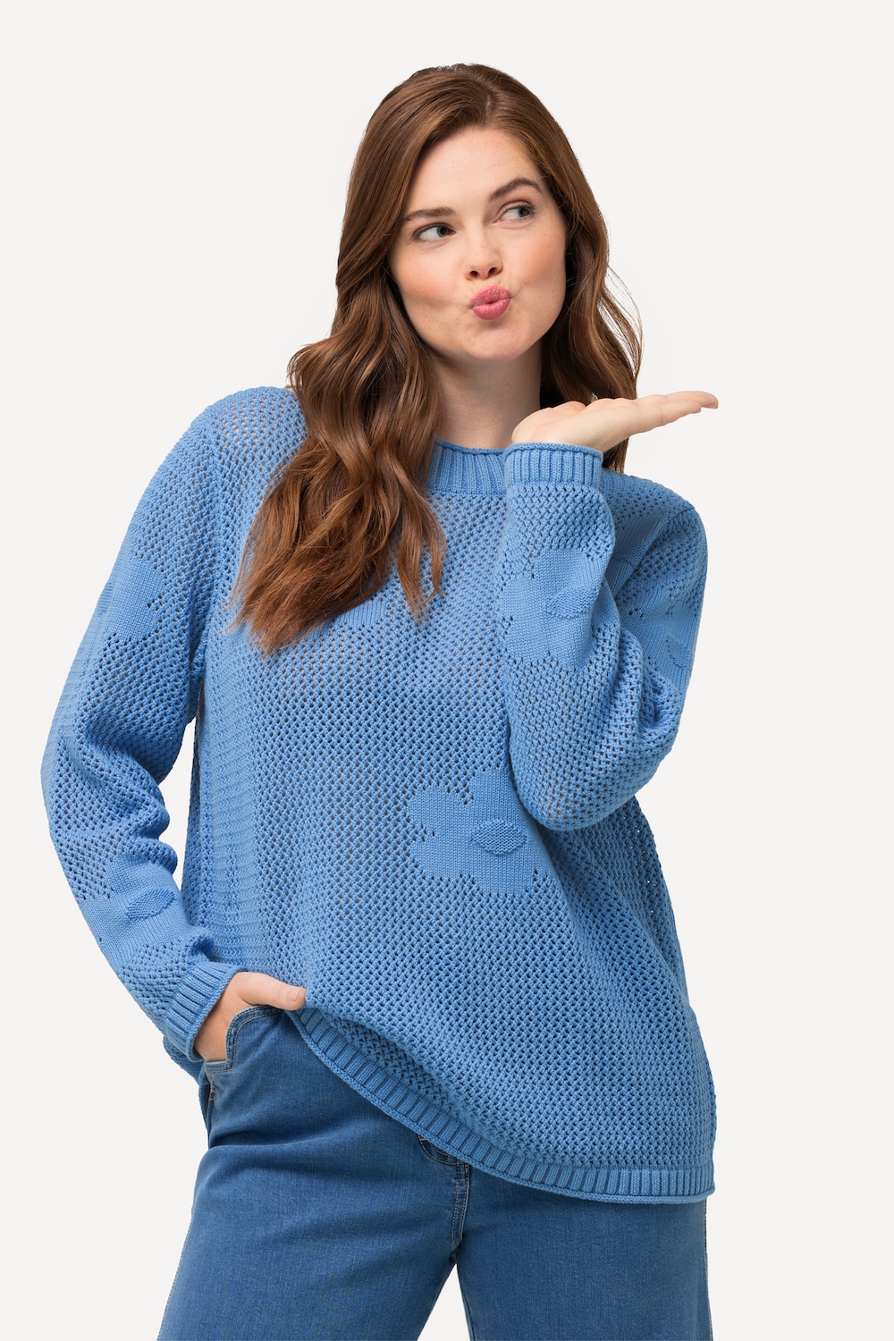 Grote Maten Pullover, Dames, blauw, Maat: 50/52, Katoen, Ulla Popken