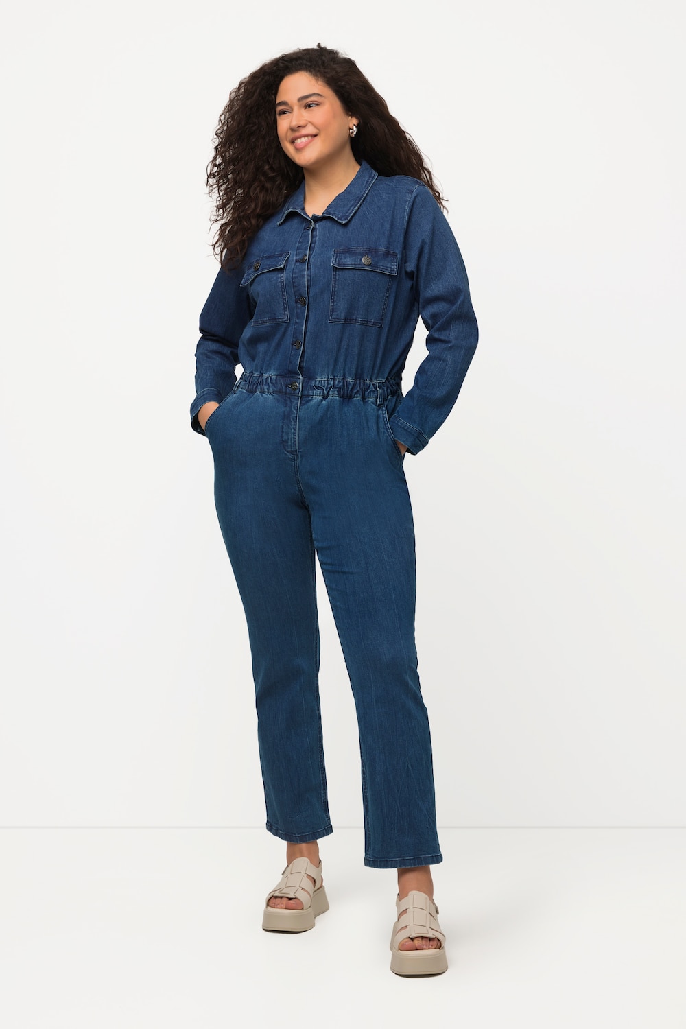 Grote Maten jeans boilersuit, Dames, blauw, Maat: 52, Katoen, Ulla Popken