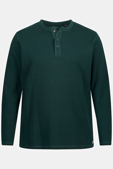 Henley, OEKO-TEX, Langarm, Waffelpiqué, Rundhals