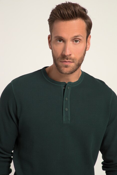 Henley, OEKO-TEX, Langarm, Waffelpiqué, Rundhals