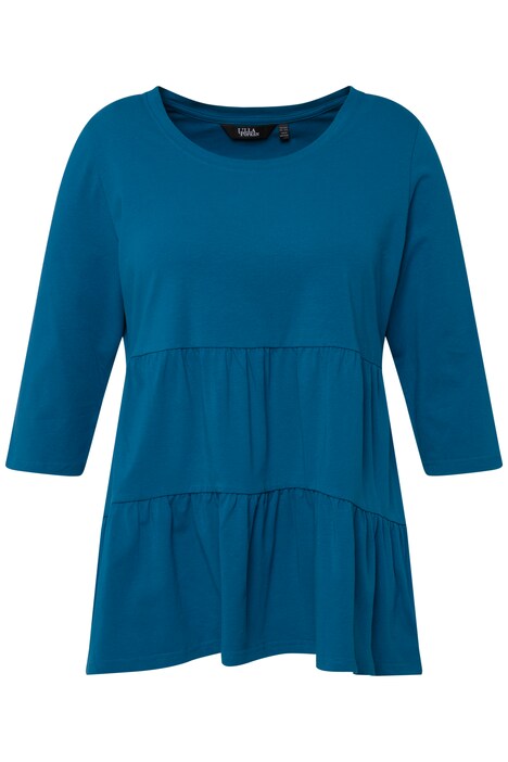 Tričko, volánový lem, A střih, kulatý výstřih, 3/4 rukávy