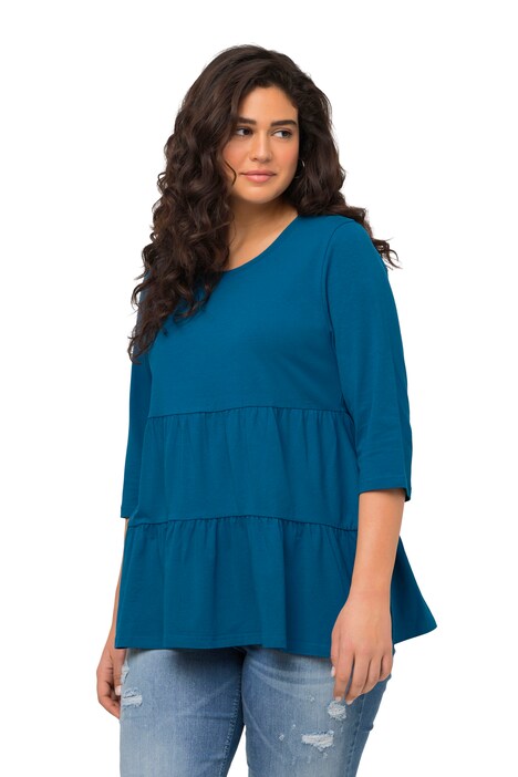 Tričko, volánový lem, A střih, kulatý výstřih, 3/4 rukávy