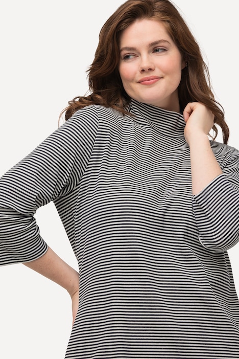 Eco Cotton Striped Turtleneck 3/4 Sleeve Tee | T-Shirts | Knit Tops & Tees