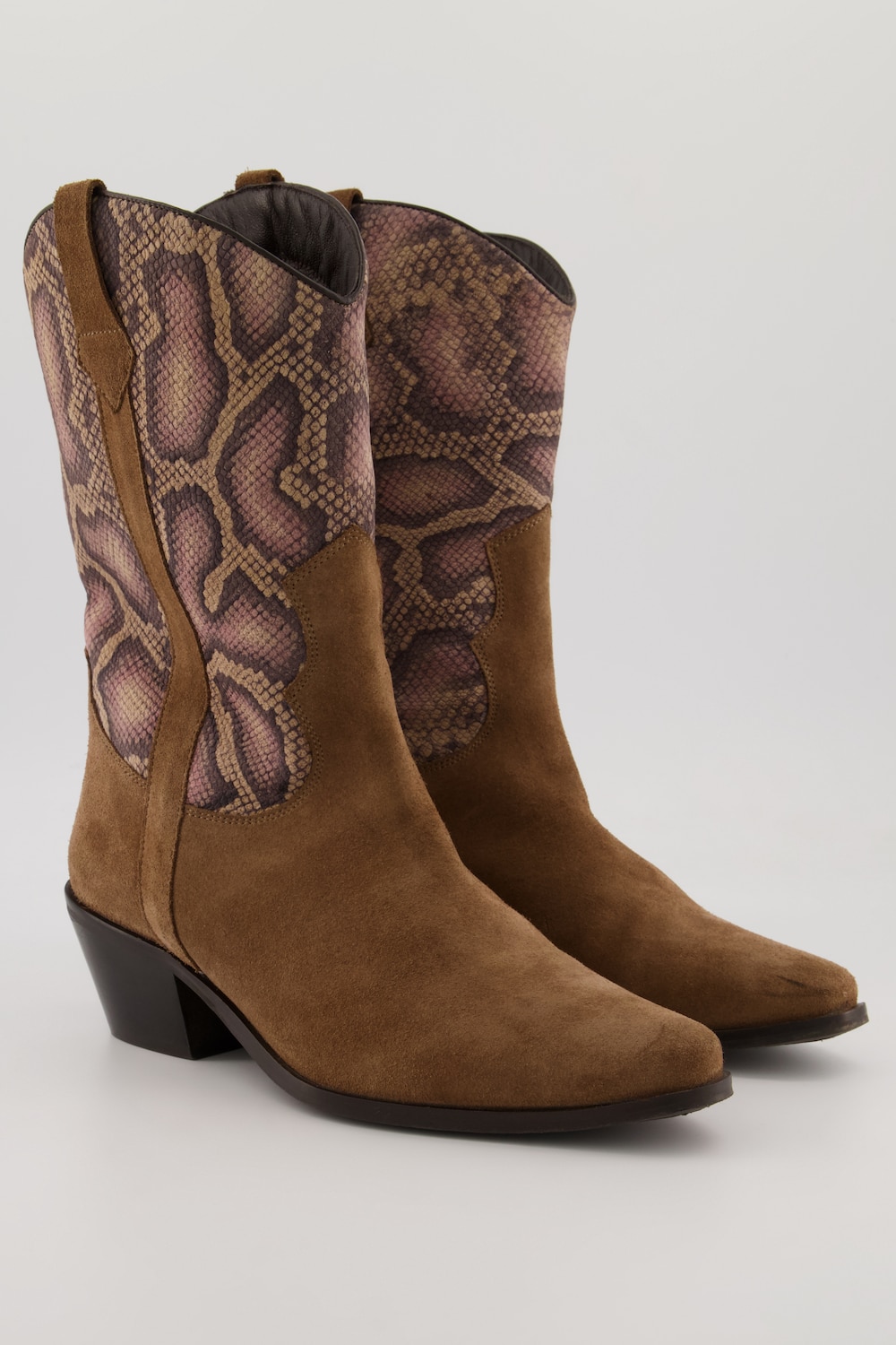 Grote Maten Leren western-enkellaarsjes, Dames, beige, Maat: 39, Leer/Polyester, Ulla Popken