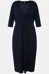 Sukienka midi, drapowanie, linia A, dekolt V, rękawy 3/4