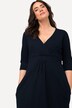 Sukienka midi, drapowanie, linia A, dekolt V, rękawy 3/4