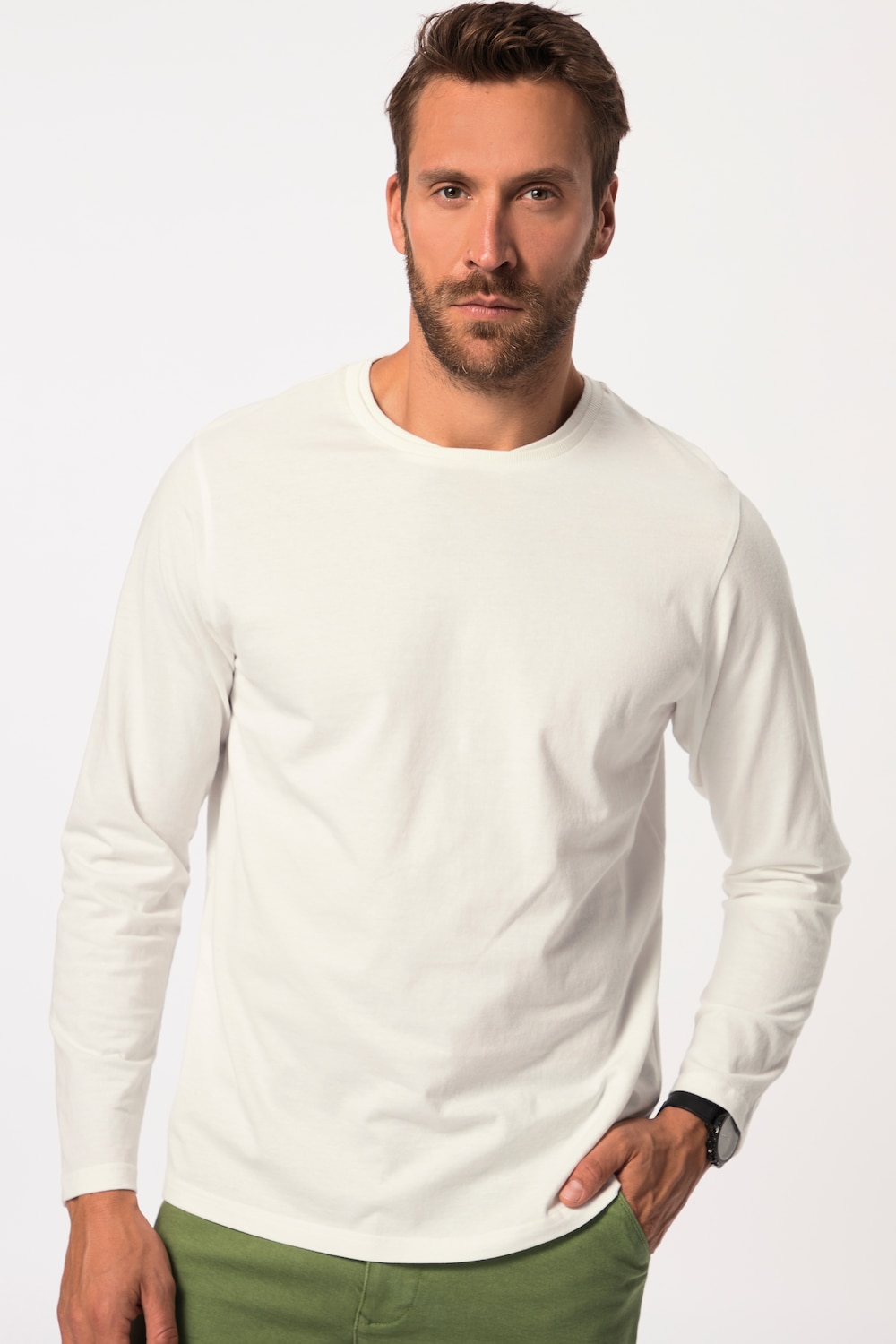 Große Größen Langarmshirt, Herren, beige, Größe: L, Baumwolle, JP1880