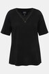 T-shirt, haftowana obszywka, dekolt w szpic, rękaw 1/2