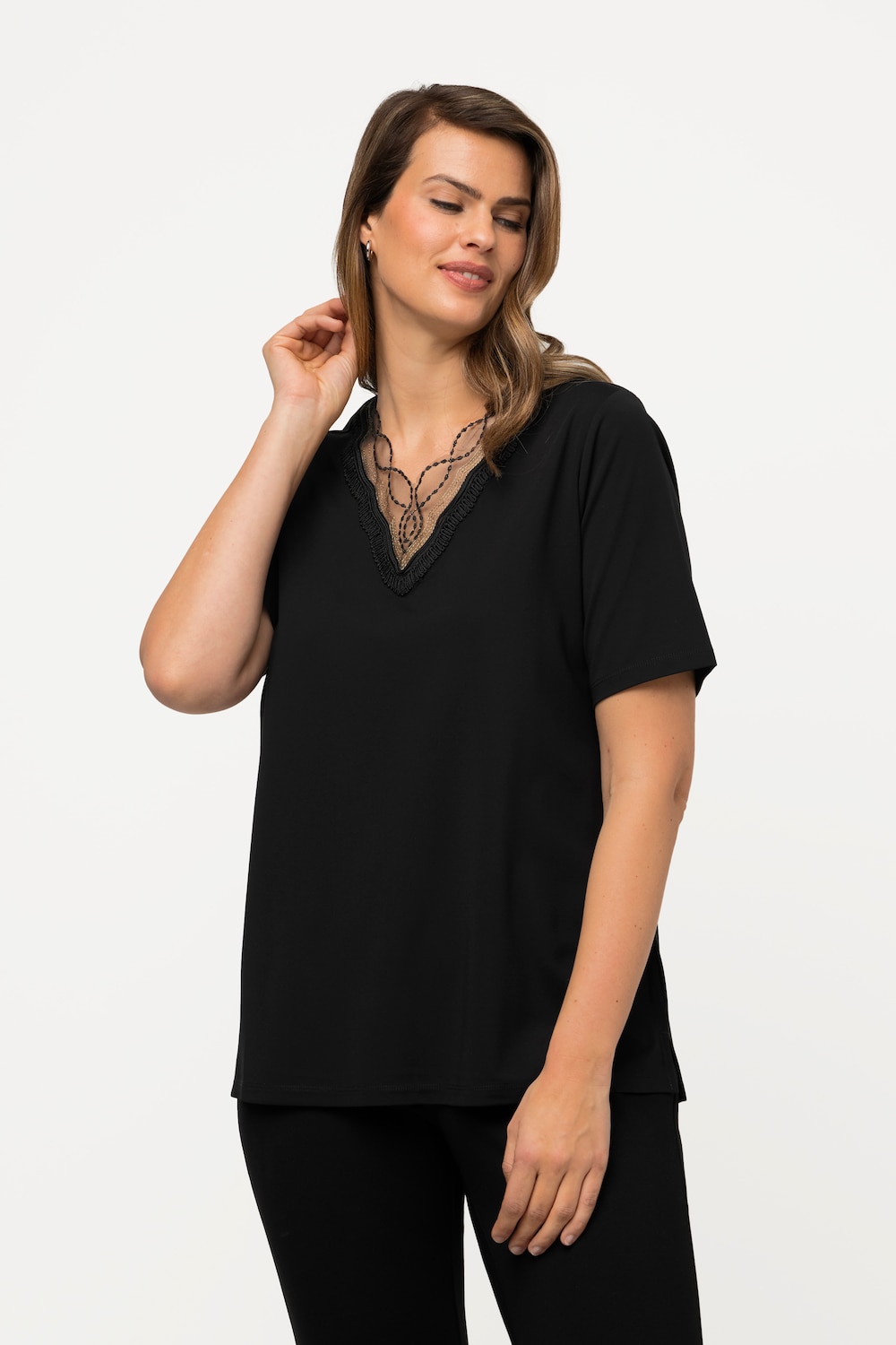 Grote Maten T-shirt, Dames, zwart, Maat: 50/52, Viscose/Synthetische vezels/Elastaan, Ulla Popken