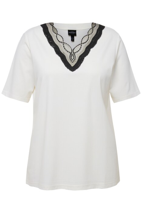 Tričko, výšivka, výstřih do V, krátké rukávy