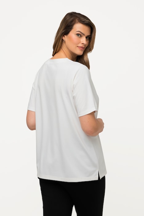 Embroidery Trimmed V Neck Tee T Shirts Knit Tops And Tees