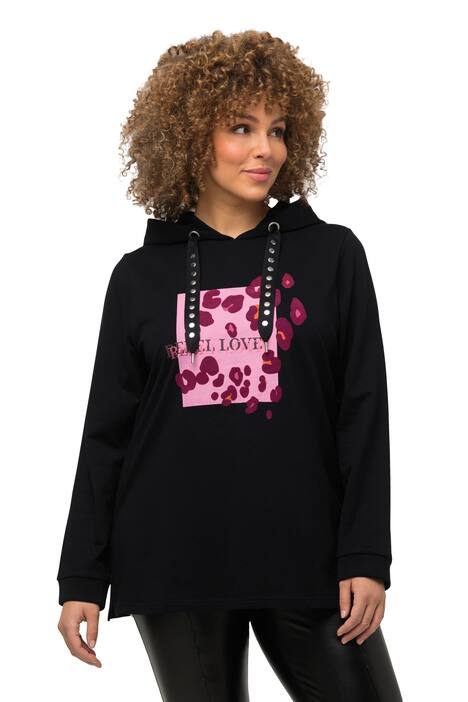 Mikina s kapucí, zvířecí vzor, ozdobné nýty, dlouhé rukávy