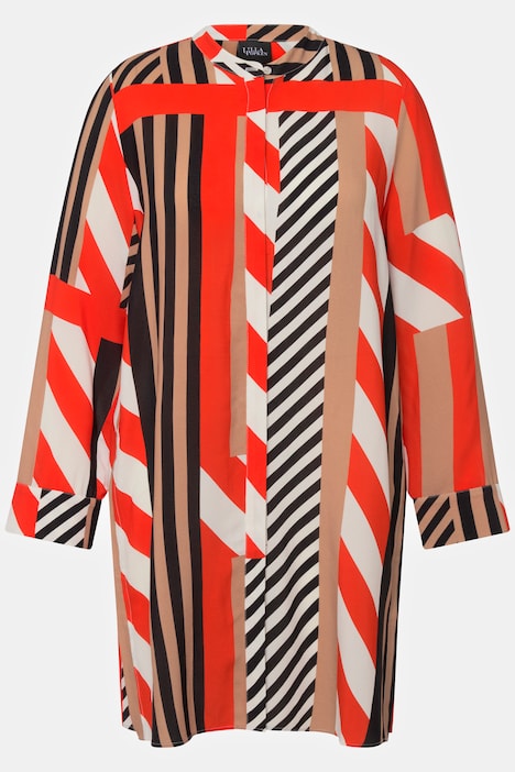 Lang bluse, patch print, krave, lange Tunikaer | Bluser