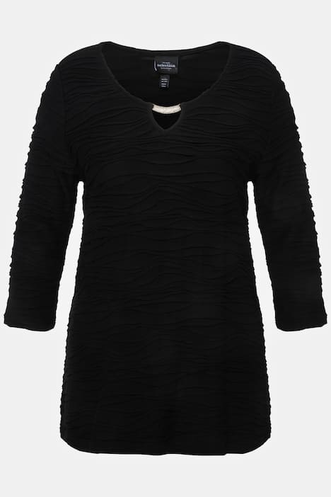 T-Shirt, Wellenstruktur, Keyhole, Rundhals, 3/4-Arm