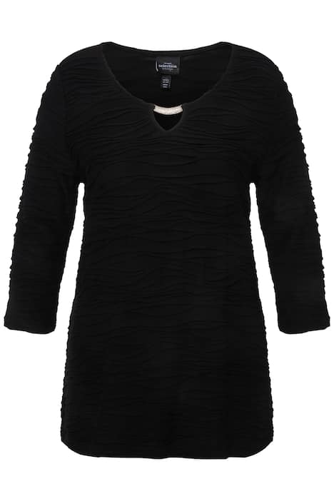 Tričko, vlnitá struktura, rozparek, kulatý výstřih, 3/4 rukávy