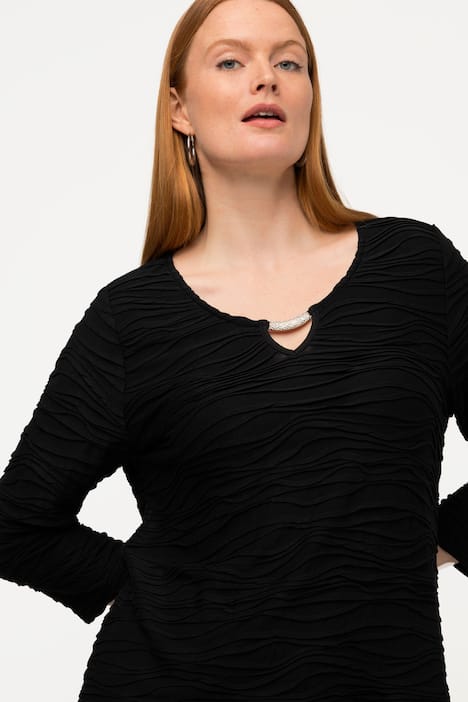 T-Shirt, Wellenstruktur, Keyhole, Rundhals, 3/4-Arm