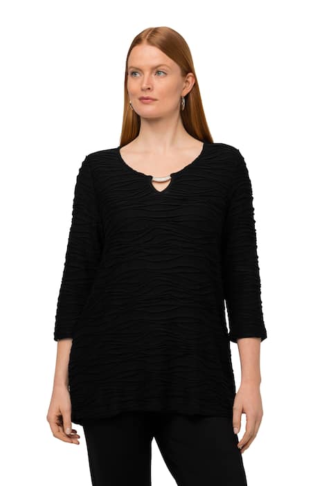 Tričko, vlnitá struktura, rozparek, kulatý výstřih, 3/4 rukávy