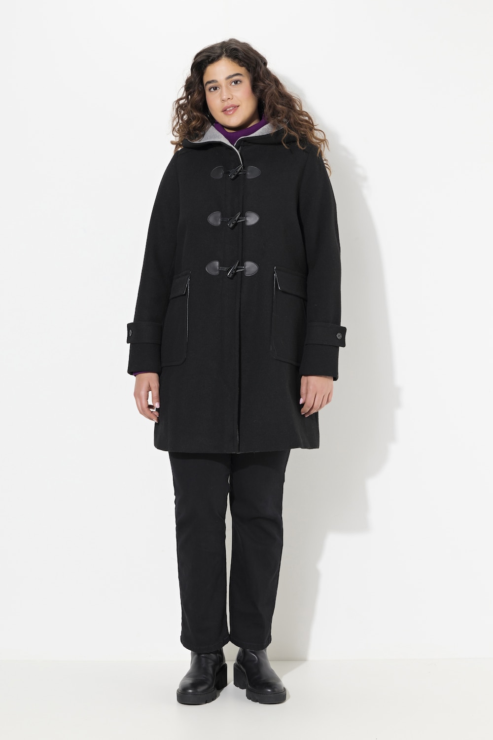 Große Größen Dufflecoat, Damen, schwarz, Größe: 46/48, Polyester/Wolle, Ulla Popken