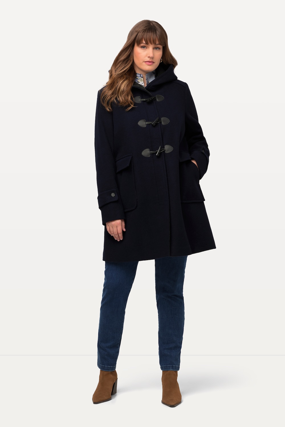 Grote Maten Duffelcoat, Dames, blauw, Maat: 62/64, Polyester/Wol, Ulla Popken