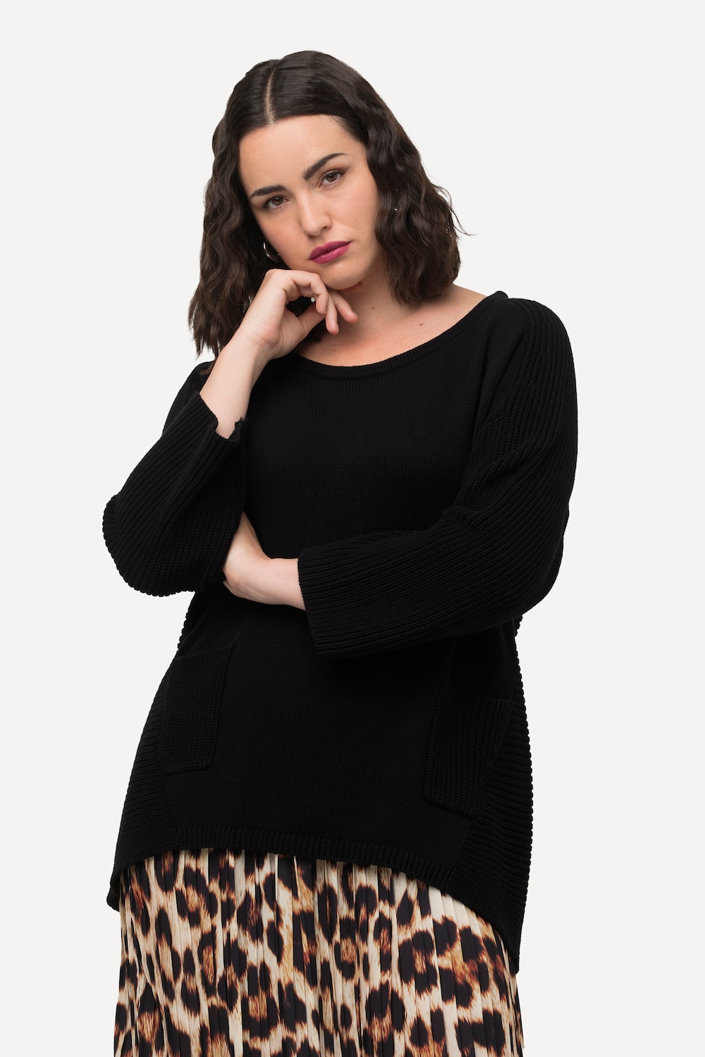 Große Größen Pullover, Damen, schwarz, Größe: 46/48, Baumwolle/Synthetische Fasern, Ulla Popken