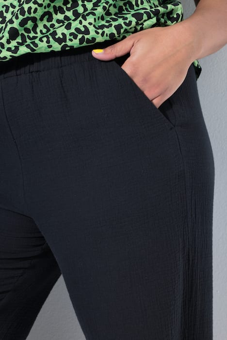 Pantaloni in mussola con taglio della gamba ampio e cintura elastica