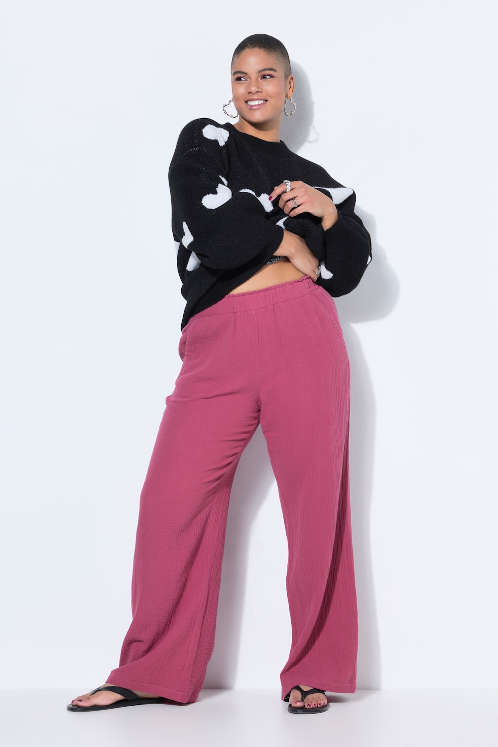 Hose, wide Legs, Musselin, Elastikbund