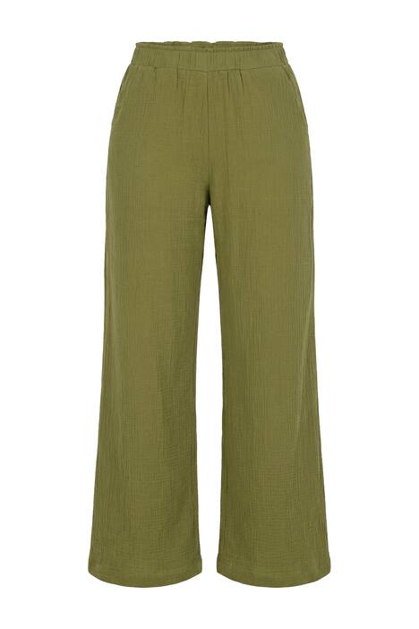 Mušelínové kalhoty, široké nohavice, mušelín, elastický pas