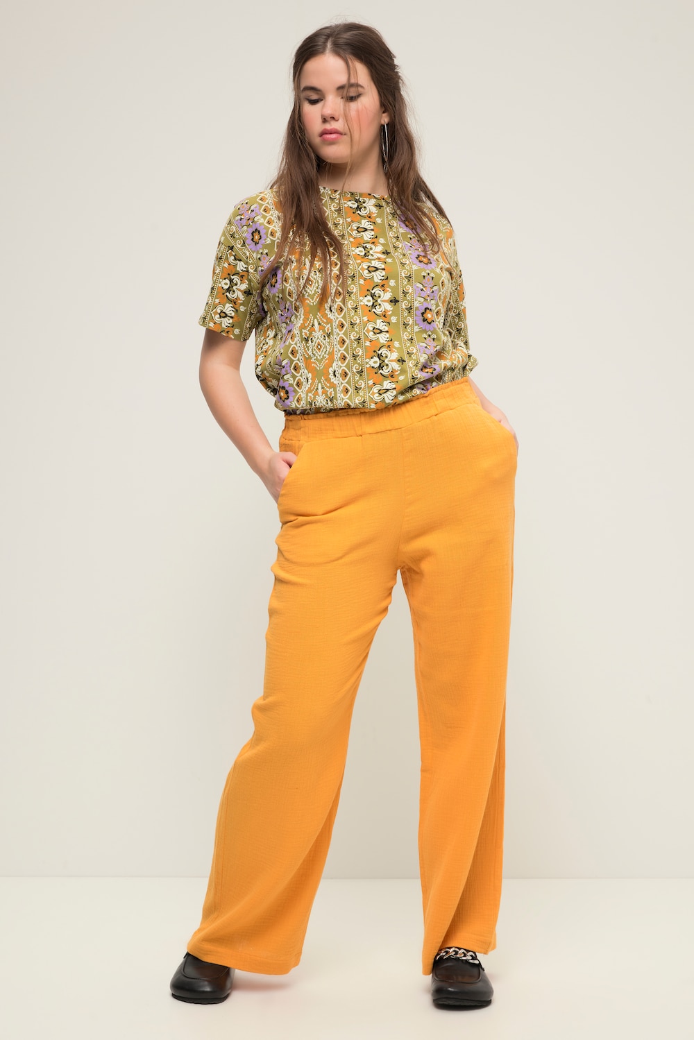 Hose, wide Legs, Musselin, Elastikbund