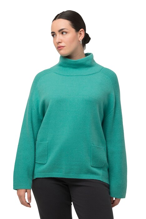 Svetr, vsadky z žebrovaného úpletu, stojáček, dlouhé rukávy