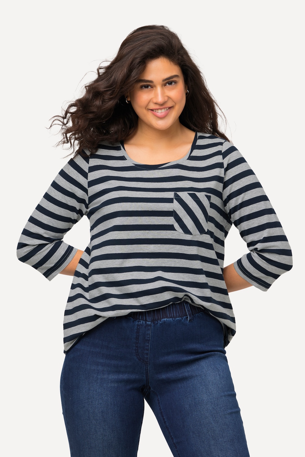 Grote Maten T-shirt, Dames, grijs, Maat: 42/44, Katoen, Ulla Popken