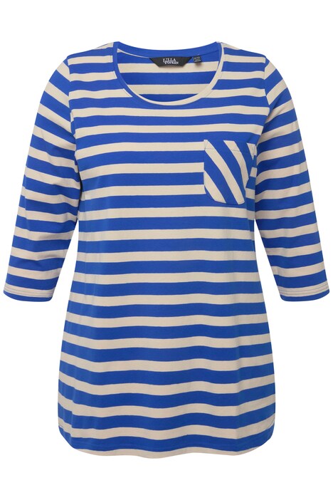Tričko, pruhy, náprsní kapsa, A střih, kulatý výstřih, 3/4 rukávy