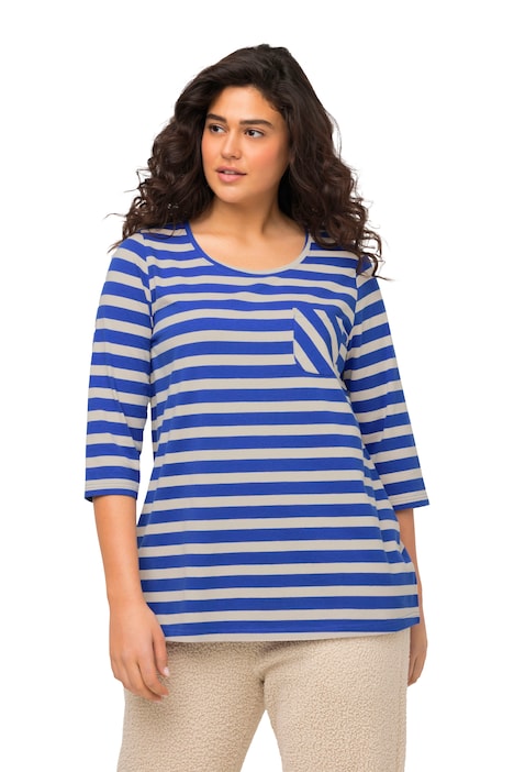 Tričko, pruhy, náprsní kapsa, A střih, kulatý výstřih, 3/4 rukávy