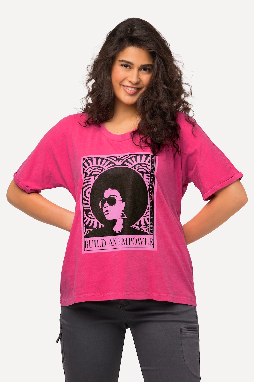 Grote Maten T-shirt, Dames, roze, Maat: 46/48, Katoen, Ulla Popken