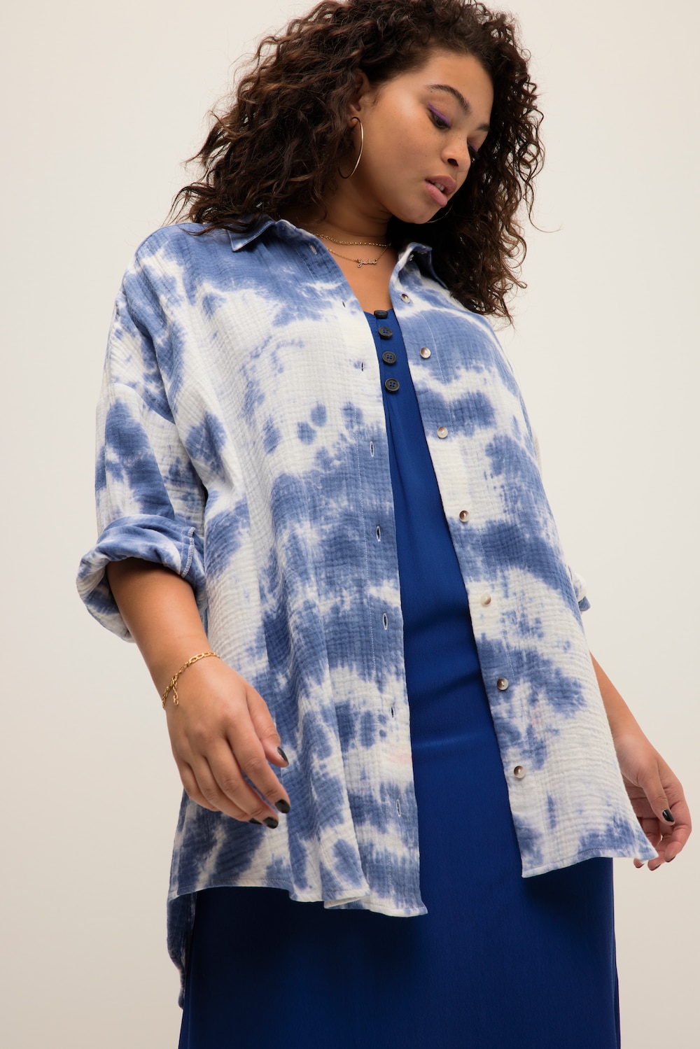 Grote Maten Mousseline blouse, Dames, blauw, Maat: 58/60, Katoen, Studio Untold