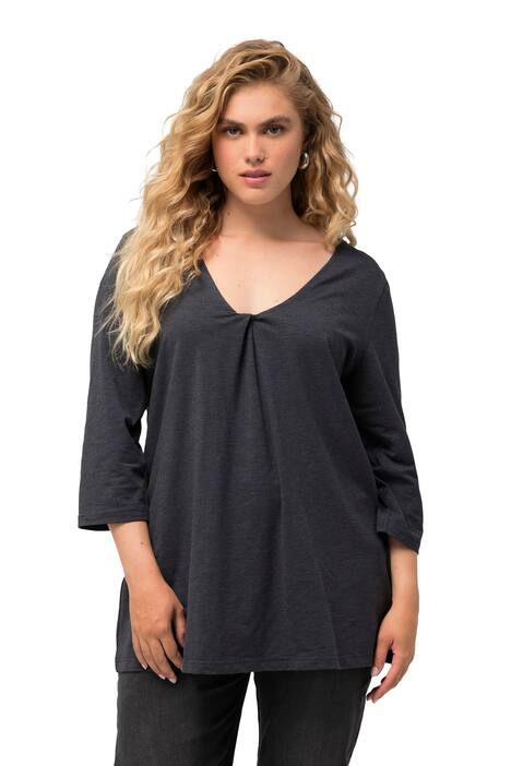 Tričko, žíhaný žerzej, nařasený výstřih, 3/4 rukávy