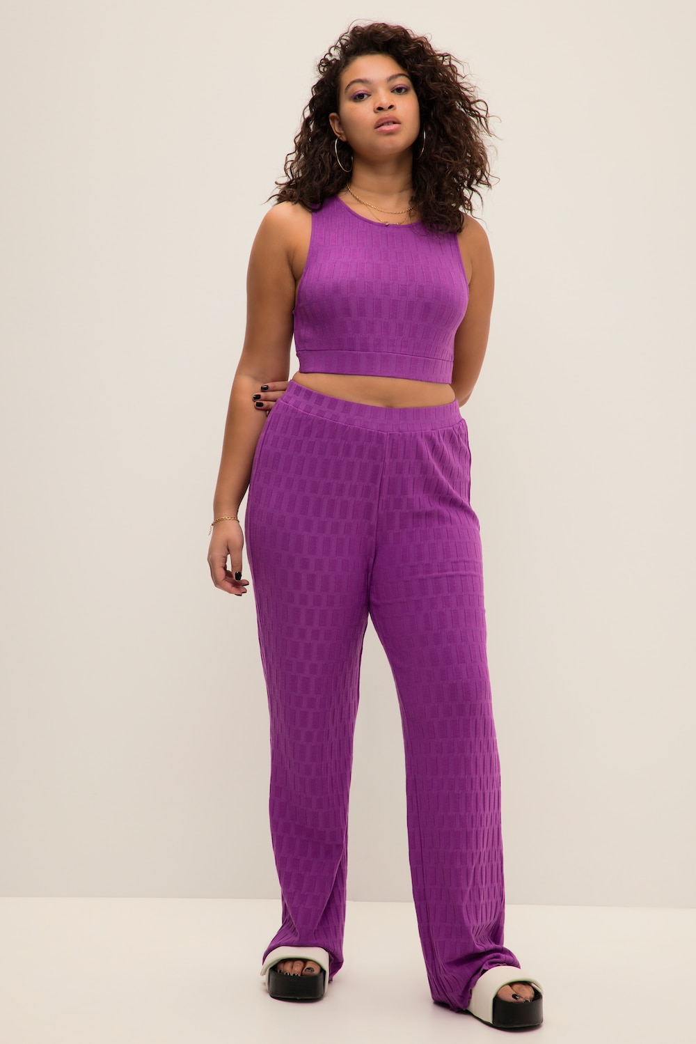 grandes tailles pantalon large à taille haute, femmes, violet, taille: 60/62, viscose/fibres synthétiques, studio untold