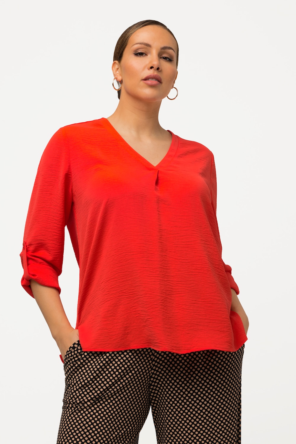 Grote Maten blouse, Dames, rood, Maat: 62/64, Polyester, Ulla Popken