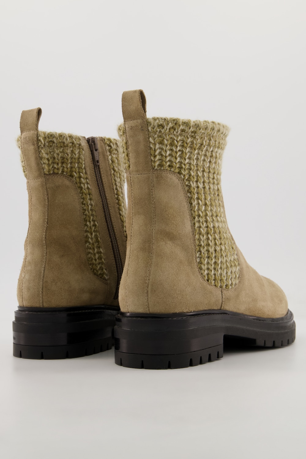 Stora storlekar Chelseaboots i skinn med mjuk stickning, Dam, beige, storlek: 42, Läder/Polyester, Ulla Popken