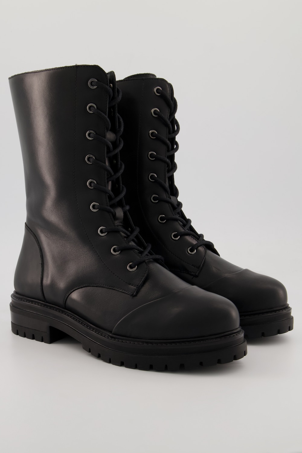 Leder-Schnürboots, Damen, schwarz, Größe: 38, Polyester/Leder, Ulla Popken