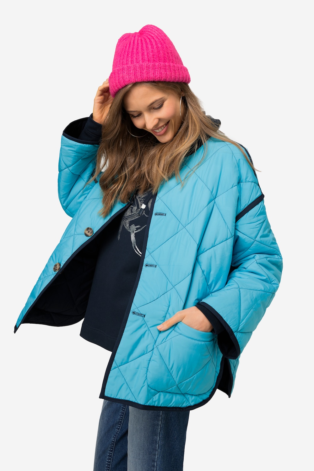 Große Größen Wende-Steppjacke, Damen, blau, Größe: S, Polyester, LAURASON