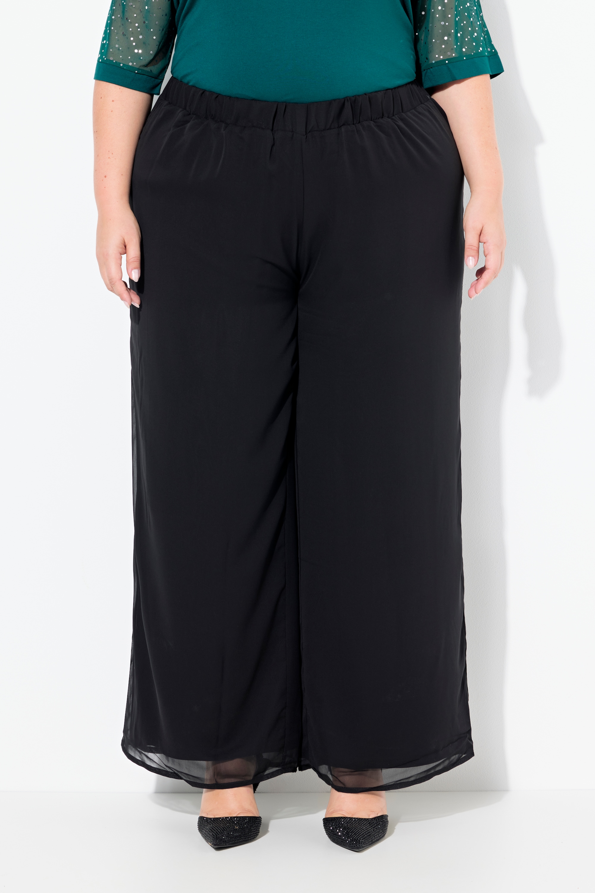 Ulla Popken Damen große Größen Chiffonhose doppellagig weites Bein