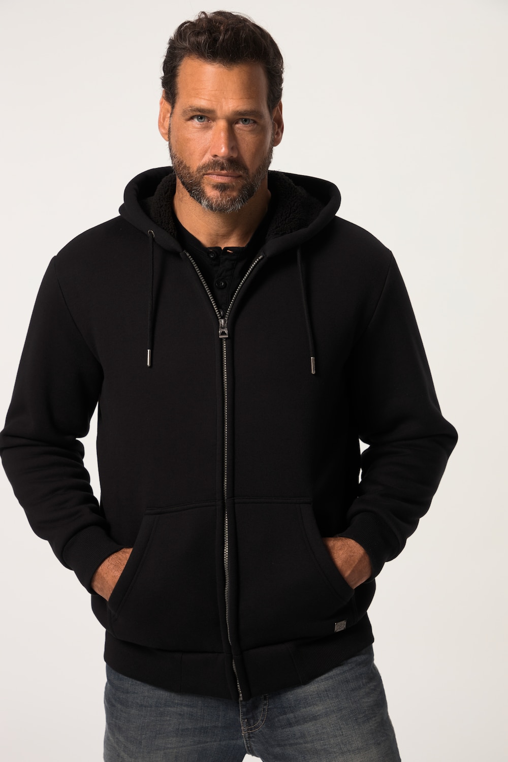 Große Größen Hoodiejacke, Herren, schwarz, Größe: 4XL, Polyester/Baumwolle, JP1880