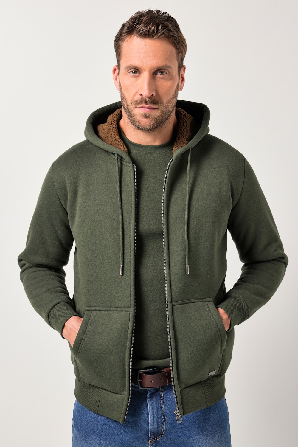 JP1880 Hoodiejacke, Outdoor, Sweatjacke, Kapuze, Teddyfutter, Zipper, bis 8 XL