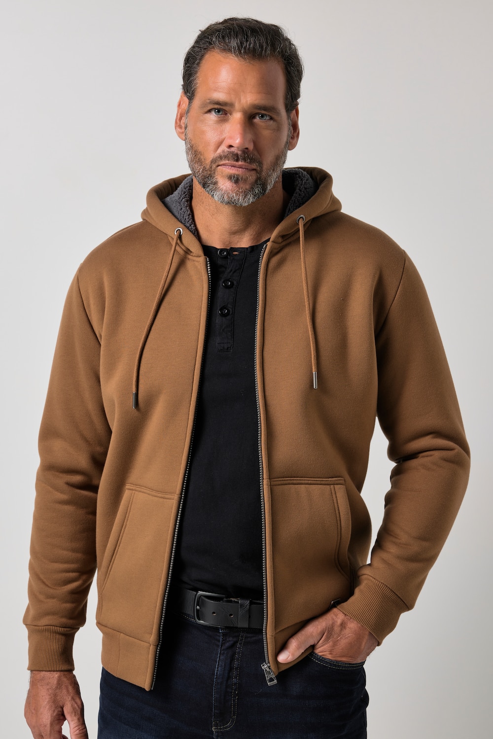 Hoodiejacke, Outdoor, Sweatjacke, Kapuze, Teddyfutter, Zipper, bis 8 XL