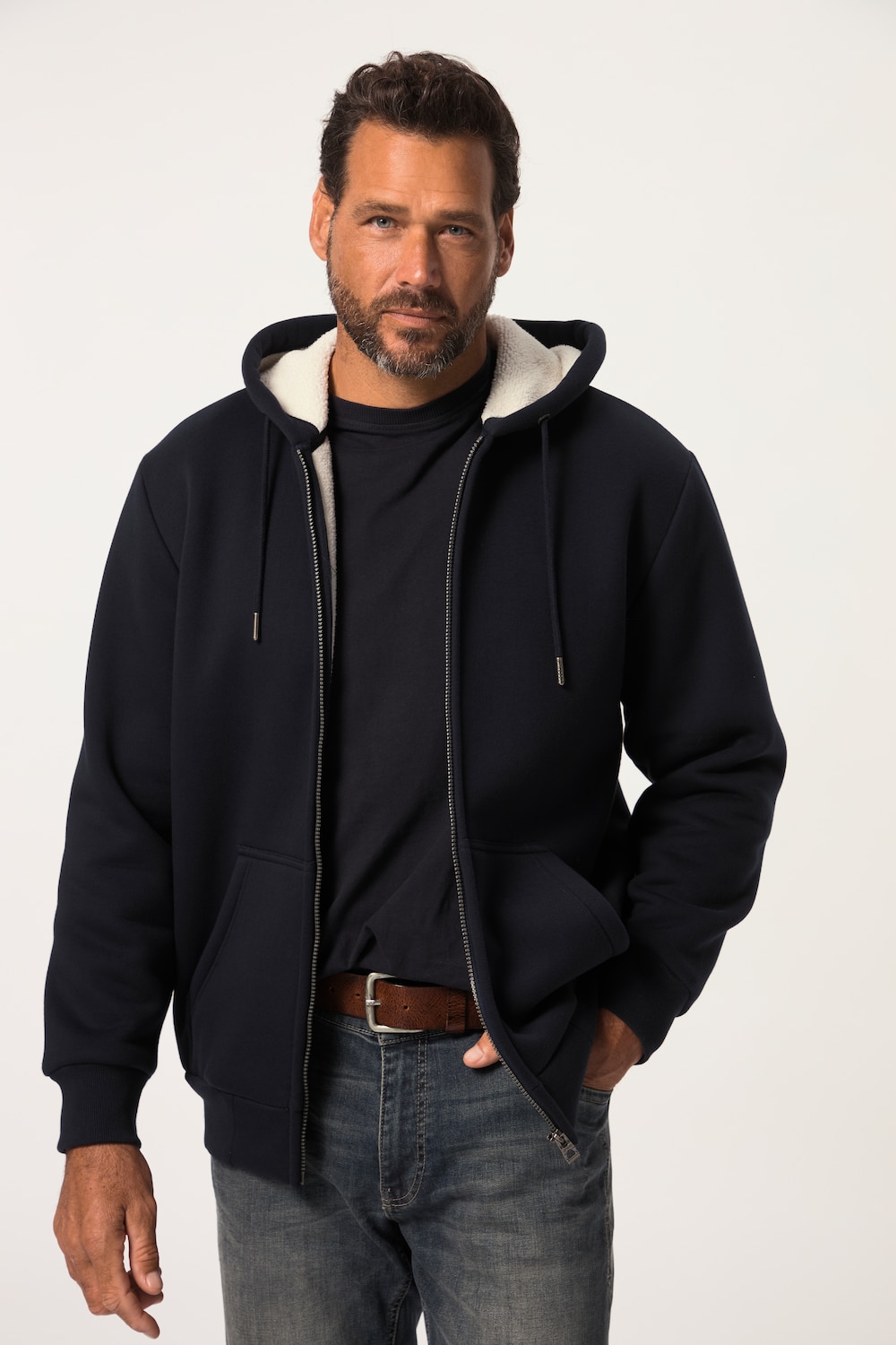 Große Größen Hoodiejacke, Herren, blau, Größe: XL, Polyester/Baumwolle, JP1880