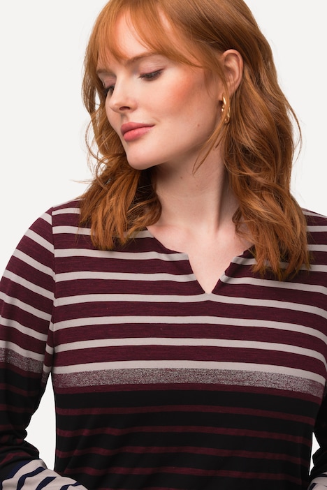 Gradient Striped Long Sleeve Split Neck tee | T-Shirts | Knit Tops & Tees