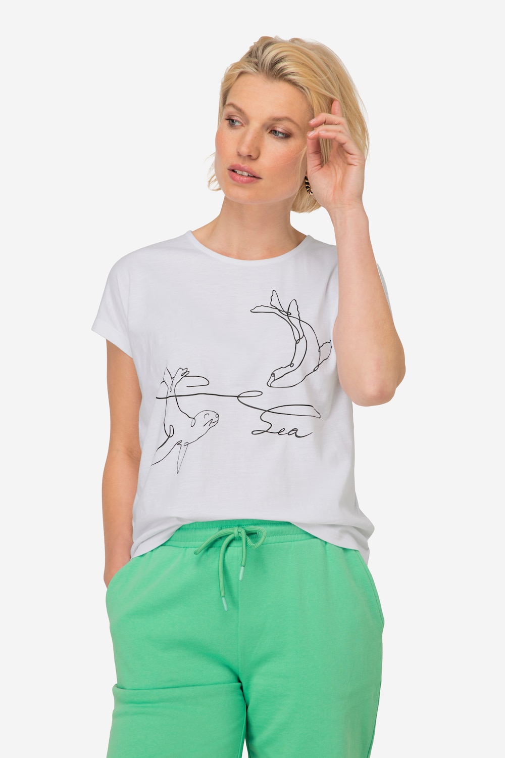 Große Größen T-Shirt, Damen, weiß, Größe: L, Baumwolle, LAURASON